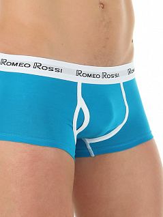 Яркие брифы на пришивной резинке с логотипом бренда бирюзового цвета Romeo Rossi RTRR365-10